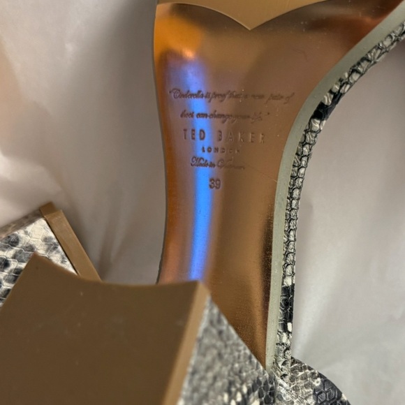 Ted Baker London Leather Embossed Snakeskin Block Heel Sandals - Picture 8 of 11